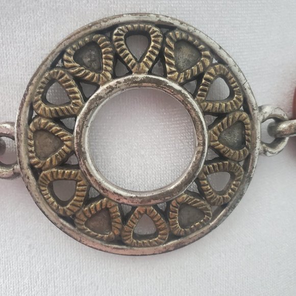 CHICO'S Chain Belt Medallion Glass Stone Rustic Silver Metal Southwestern Boho - Picture 8 of 9